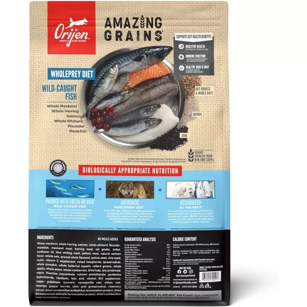 imageORIJEN Original Dry Dog Food Grain Free Dog Food for All Life Stages Fresh or Raw Ingredients 235 lbAmazing Grains Six Fish 4 Pound Pack of 1