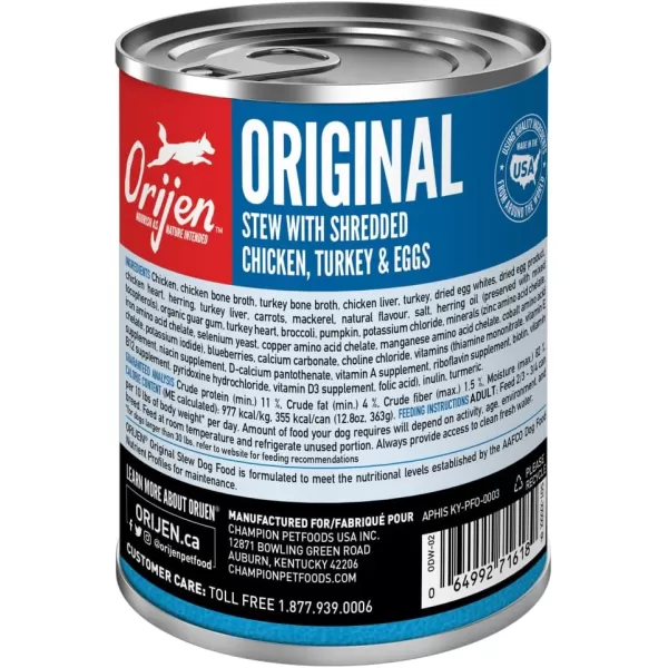 imageORIJEN Original Stew Recipe with Chicken Turkey amp Eggs Wet Dog Food WholePrey Ingredients 128oz Case of 12ORIJEN Original Stew Recipe with Chicken Turkey amp Eggs Wet Dog Food WholePrey Ingredients 128oz Case of 12