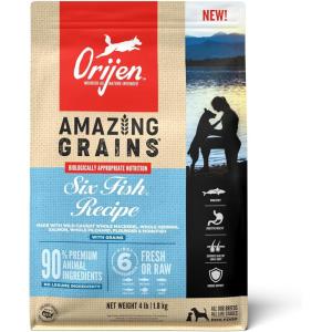 imageORIJEN Amazing Grains Six Fish Recipe Dry Dog Food High Protein Dog Food Fresh or Raw Ingredients 4lbSix Fish