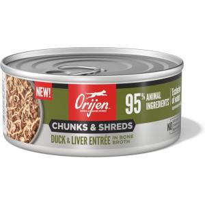 imageORIJEN Chunks ampamp Shreds Duck ampamp Liver Entre 55oz case of 6 cans