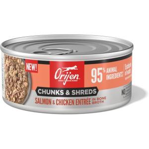 imageORIJEN Chunks ampamp Shreds Salmon ampamp Chicken Entre 55oz case of 6 cans