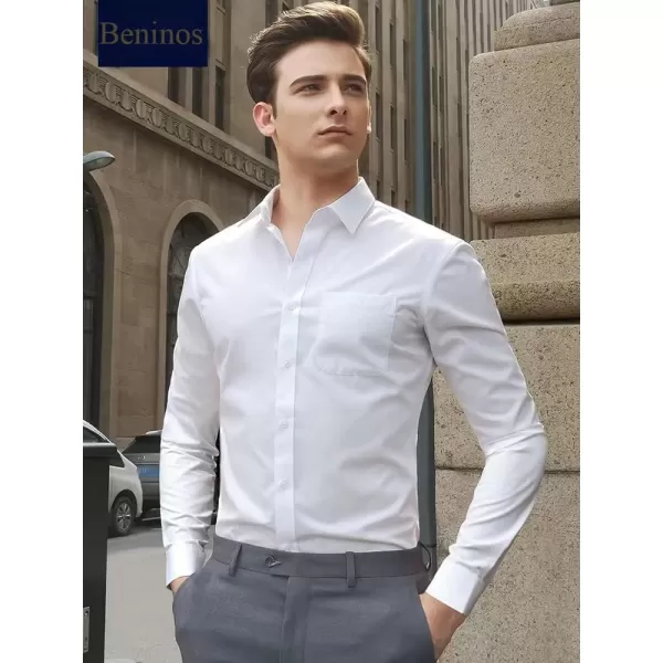 Beninos Mens Slim Fit Solid Point Collar Button Down Dress Shirt