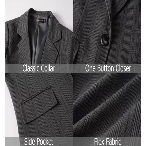 Beninos Womens Casual Blazers One Button Plaid Blazer Jacket
