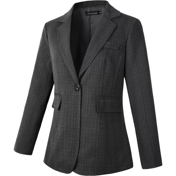 Beninos Womens Casual Blazers One Button Plaid Blazer Jacket