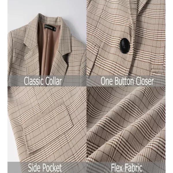 Beninos Womens Casual Blazers One Button Plaid Blazer Jacket