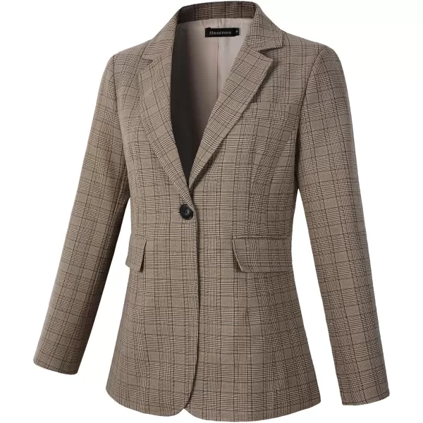 Beninos Womens Casual Blazers One Button Plaid Blazer Jacket