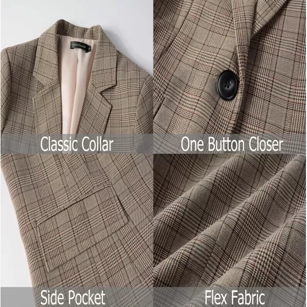 Beninos Womens Casual Blazers One Button Plaid Blazer Jacket