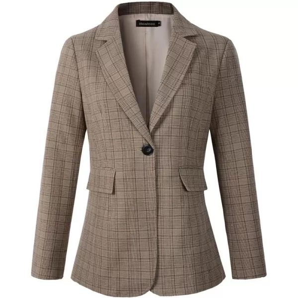 Beninos Womens Casual Blazers One Button Plaid Blazer Jacket