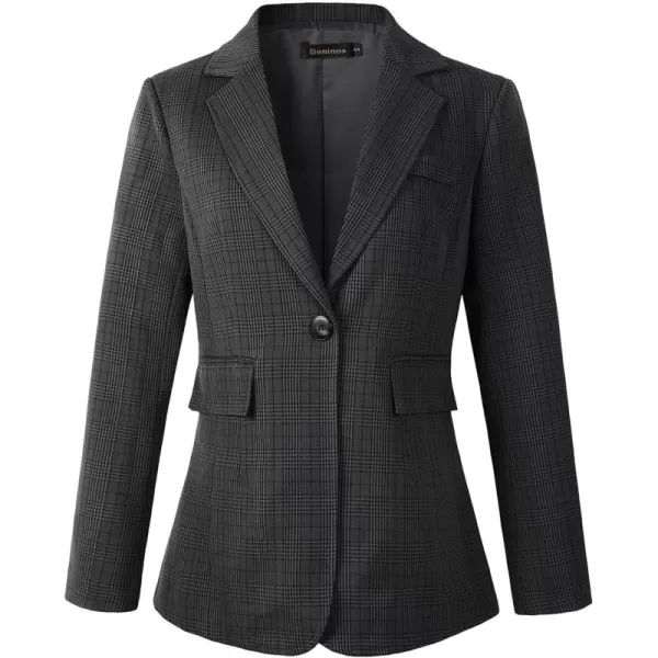 Beninos Womens Casual Blazers One Button Plaid Blazer Jacket