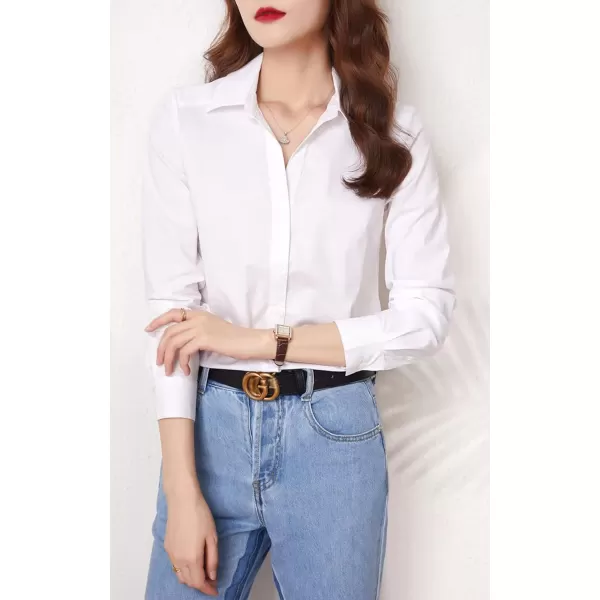 Beninos Long Sleeve V Neck Office Formal Casual Button Down Shirt Blouse for Women Fit 