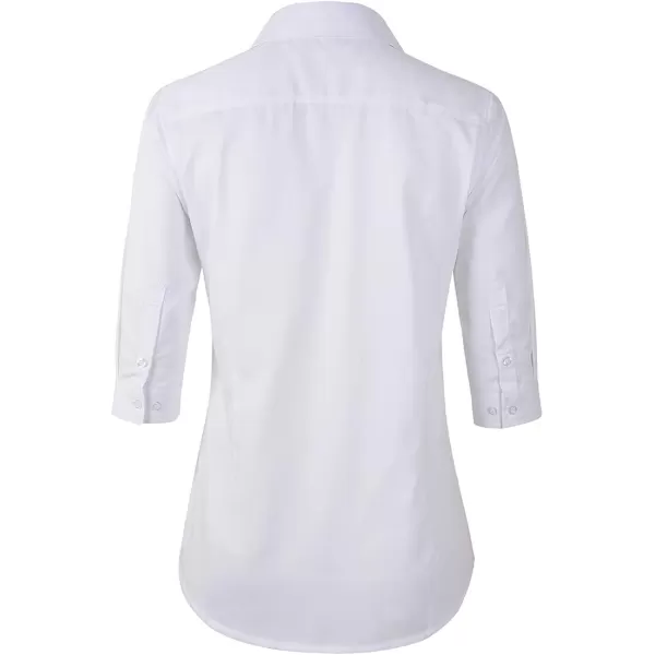 Beninos Women's 3/4 Sleeve Formal Work Wear White Button Down Shirt