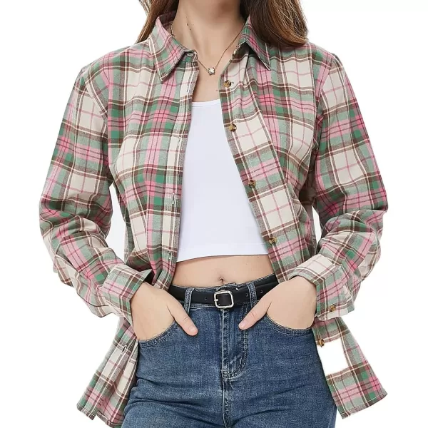 Beninos Women's Flannel Plaid Button Down Shirt Casual Blouses
