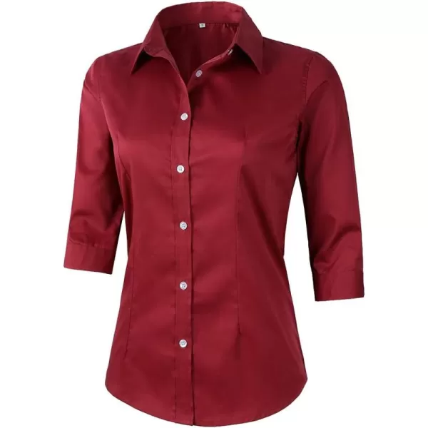 Beninos Women's 3/4 Sleeve Formal Work Wear White Button Down Shirt