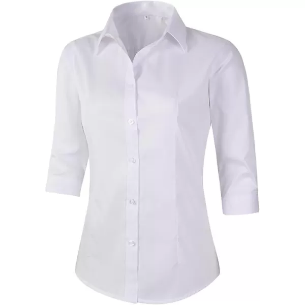 Beninos Women's 3/4 Sleeve Formal Work Wear White Button Down Shirt
