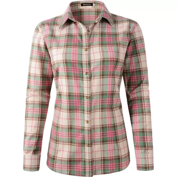 Beninos Women's Flannel Plaid Button Down Shirt Casual Blouses