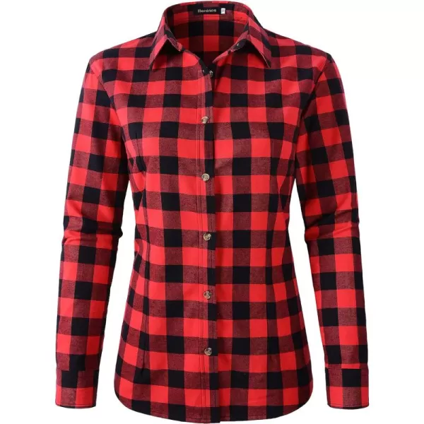 Beninos Women's Flannel Plaid Button Down Shirt Casual Blouses