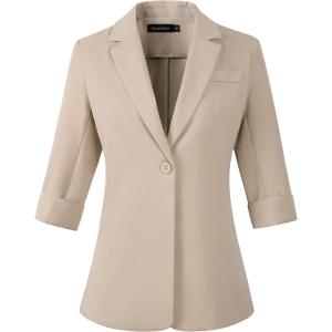 imageBeninos Womens 34 Sleeve Blazers Business Casual Solid Lightweight Suit Jacket Office BlazerKhaki