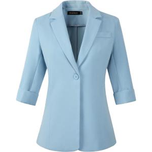 imageBeninos Womens 34 Sleeve Blazers Business Casual Solid Lightweight Suit Jacket Office BlazerLight Blue