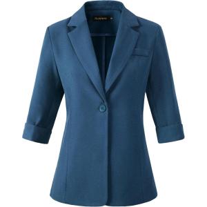 imageBeninos Womens 34 Sleeve Blazers Business Casual Solid Lightweight Suit Jacket Office BlazerNavy