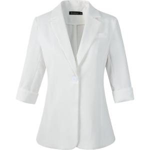 imageBeninos Womens 34 Sleeve Blazers Business Casual Solid Lightweight Suit Jacket Office BlazerWhite