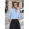 imageBeninos Dressy Casual Tops Business Work Blouses Short Sleeve White Collared V Neck TshirtLight Blue