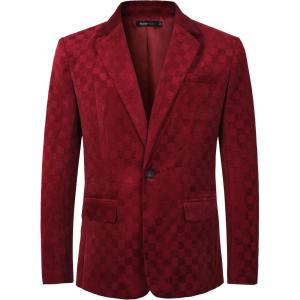 imageBeninos Mens One Button Suit Jacket Plaid Blazer Slim Fit Sports CoatsBurgundy