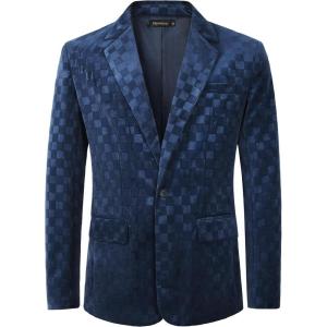 imageBeninos Mens One Button Suit Jacket Plaid Blazer Slim Fit Sports CoatsNavy