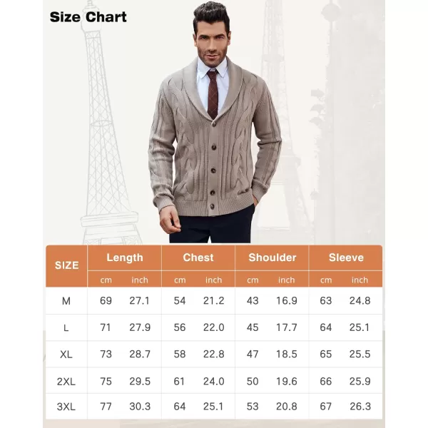 Beotyshow Men's Cable Knit Cardigan Sweater Shawl Collar Button Down Cardigans Slim Fit Twisted Sweaters Men