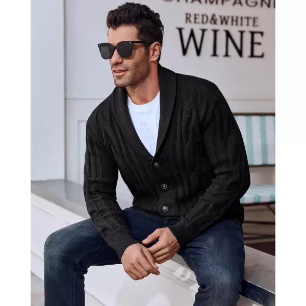 Beotyshow Men's Cable Knit Cardigan Sweater Shawl Collar Button Down Cardigans Slim Fit Twisted Sweaters Men