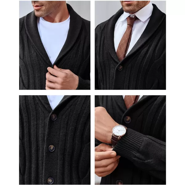 Beotyshow Men's Cable Knit Cardigan Sweater Shawl Collar Button Down Cardigans Slim Fit Twisted Sweaters Men
