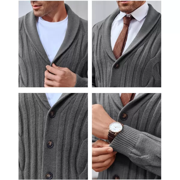 Beotyshow Men's Cable Knit Cardigan Sweater Shawl Collar Button Down Cardigans Slim Fit Twisted Sweaters Men