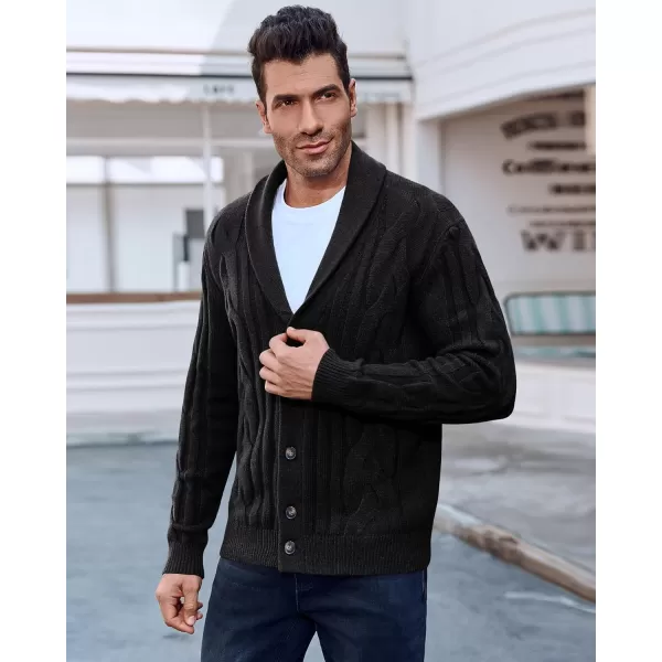 Beotyshow Men's Cable Knit Cardigan Sweater Shawl Collar Button Down Cardigans Slim Fit Twisted Sweaters Men