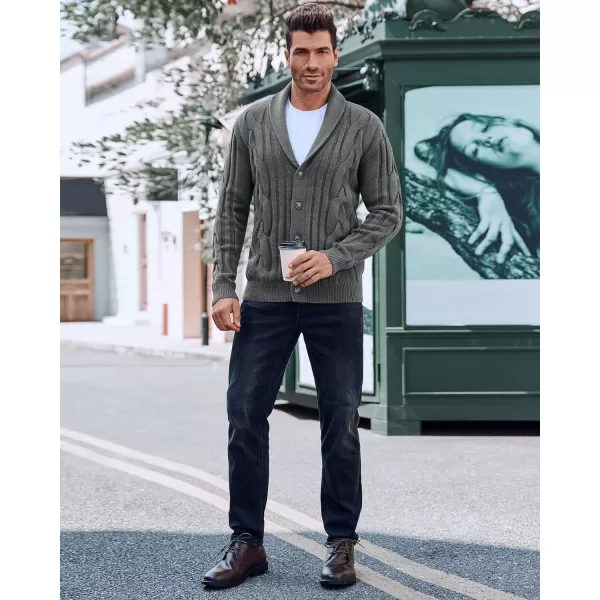 Beotyshow Men's Cable Knit Cardigan Sweater Shawl Collar Button Down Cardigans Slim Fit Twisted Sweaters Men