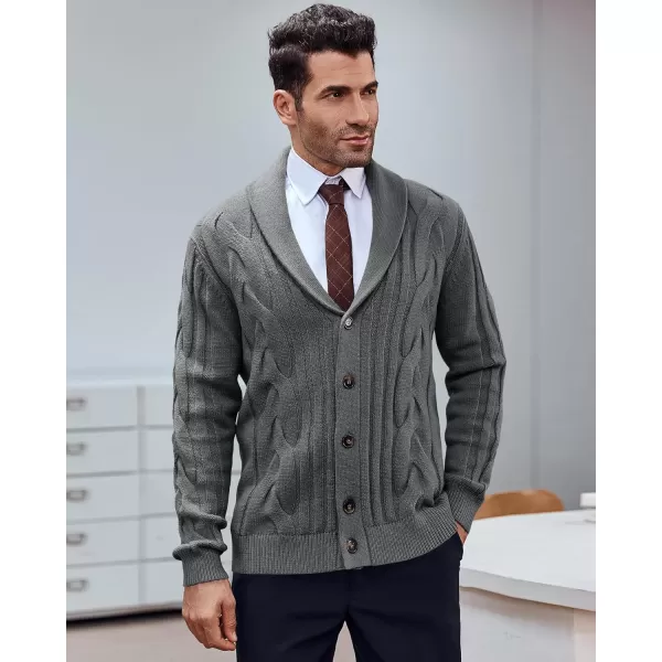Beotyshow Men's Cable Knit Cardigan Sweater Shawl Collar Button Down Cardigans Slim Fit Twisted Sweaters Men