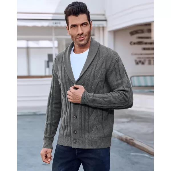 Beotyshow Men's Cable Knit Cardigan Sweater Shawl Collar Button Down Cardigans Slim Fit Twisted Sweaters Men