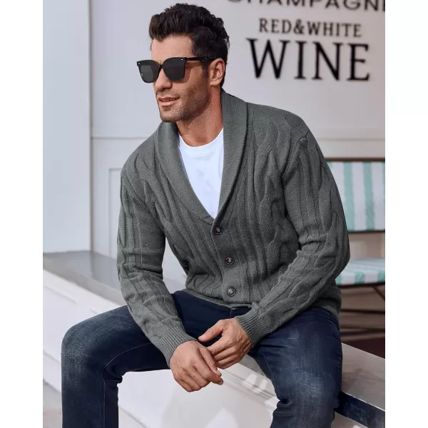 Beotyshow Men's Cable Knit Cardigan Sweater Shawl Collar Button Down Cardigans Slim Fit Twisted Sweaters Men