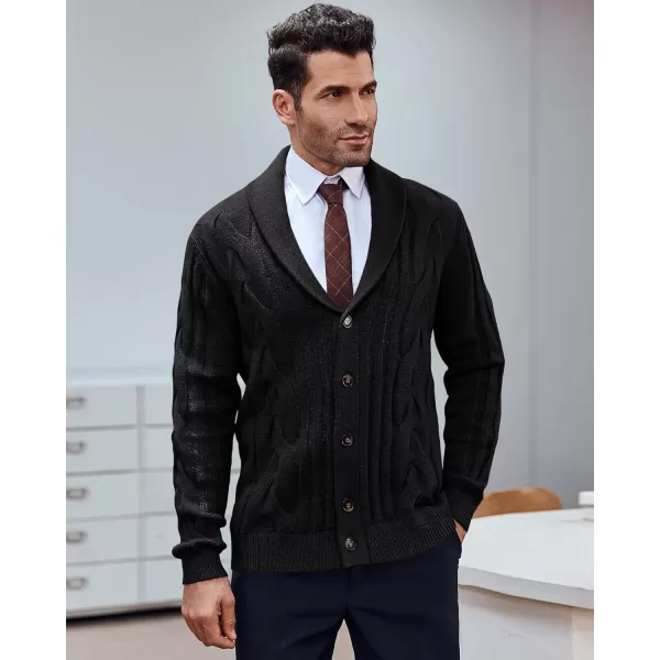 Beotyshow Men's Cable Knit Cardigan Sweater Shawl Collar Button Down Cardigans Slim Fit Twisted Sweaters Men