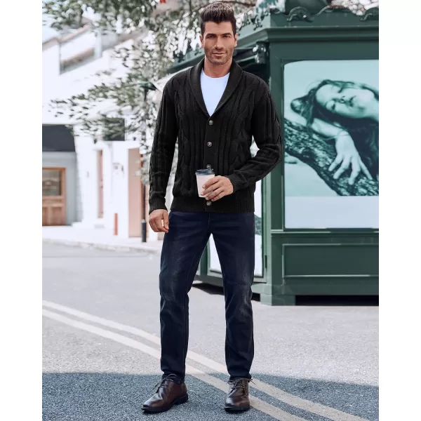 Beotyshow Men's Cable Knit Cardigan Sweater Shawl Collar Button Down Cardigans Slim Fit Twisted Sweaters Men