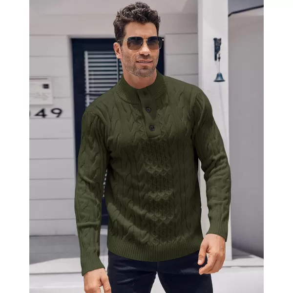 Beotyshow Mens Cable Knitted Pullover Sweaters Stand Collar Solid Twisted Thermal Sweaters with Button for Men