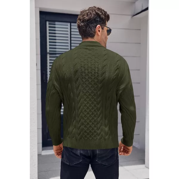 Beotyshow Mens Cable Knitted Pullover Sweaters Stand Collar Solid Twisted Thermal Sweaters with Button for Men