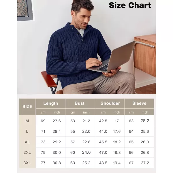 Beotyshow Mens Cable Knitted Pullover Sweaters Stand Collar Solid Twisted Thermal Sweaters with Button for Men