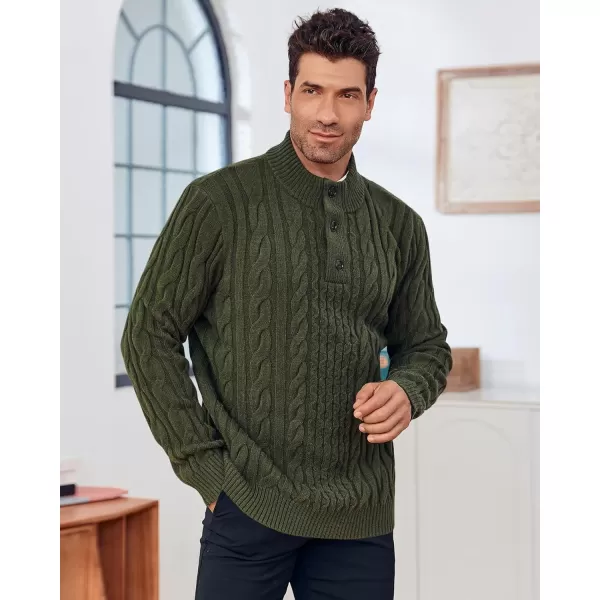 Beotyshow Mens Cable Knitted Pullover Sweaters Stand Collar Solid Twisted Thermal Sweaters with Button for Men
