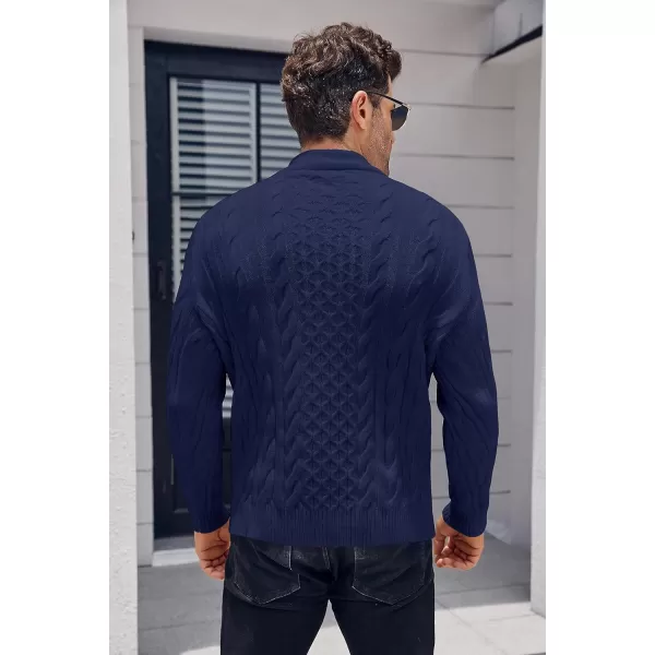 Beotyshow Mens Cable Knitted Pullover Sweaters Stand Collar Solid Twisted Thermal Sweaters with Button for Men