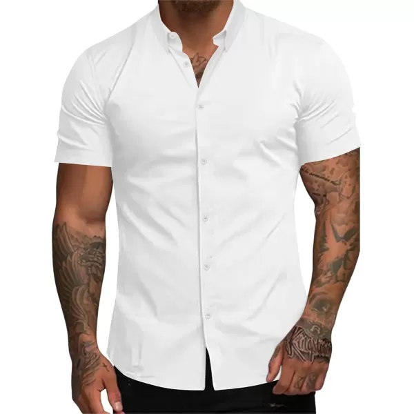 Beotyshow Mens Muscle Dress Shirts Slim Fit Short Sleeve Stretch Casual Button Down Shirts