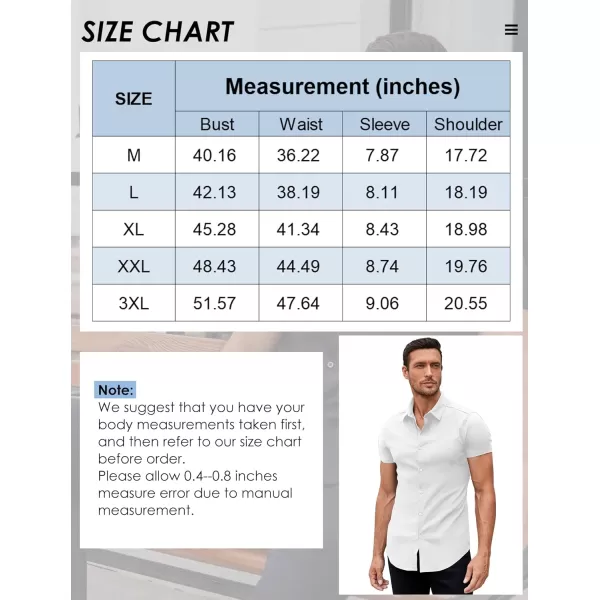 Beotyshow Mens Muscle Dress Shirts Slim Fit Short Sleeve Stretch Casual Button Down Shirts