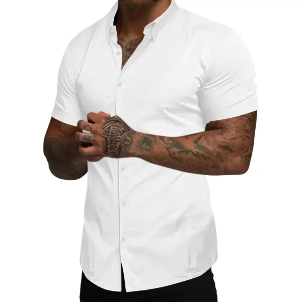 Beotyshow Mens Muscle Dress Shirts Slim Fit Short Sleeve Stretch Casual Button Down Shirts