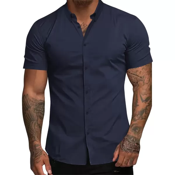 Beotyshow Mens Muscle Dress Shirts Slim Fit Short Sleeve Stretch Casual Button Down Shirts