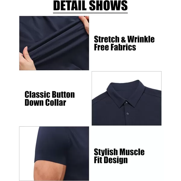 Beotyshow Mens Muscle Dress Shirts Slim Fit Short Sleeve Stretch Casual Button Down Shirts