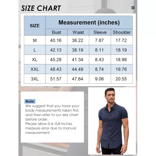 Beotyshow Mens Muscle Dress Shirts Slim Fit Short Sleeve Stretch Casual Button Down Shirts