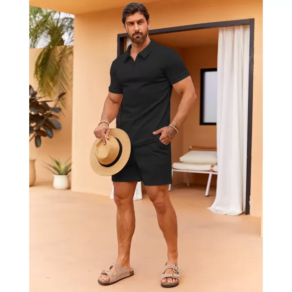 Beotyshow Mens Polo Shirt and Shorts Sets Outfits 2 Piece Fashion Summer Tracksuits Casual Short Sleeve Set